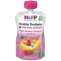 HIPP BIO FRUTTA FRULLATA&CEREALI ANTICHI MELA BANANA LAMPONE FARRO 90 G HIPP BIO FRUTTA FRULLATA&CEREALI ANTICHI MELA BANANA LAMPONE FARRO 90 G