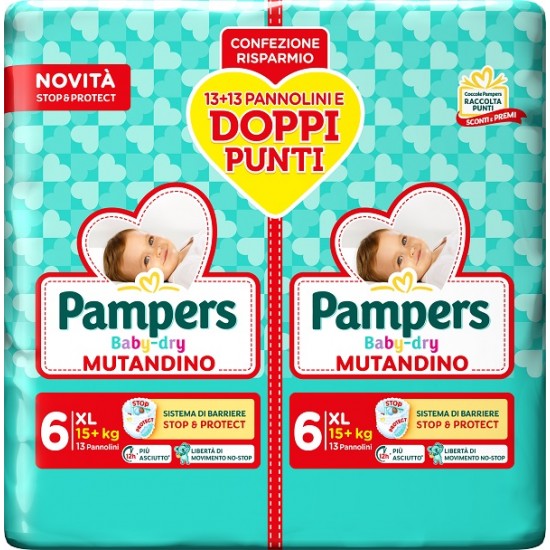 PAMPERS BABY DRY PANNOLINO MUTANDINA EXTRA LARGE DUO 26 PEZZI